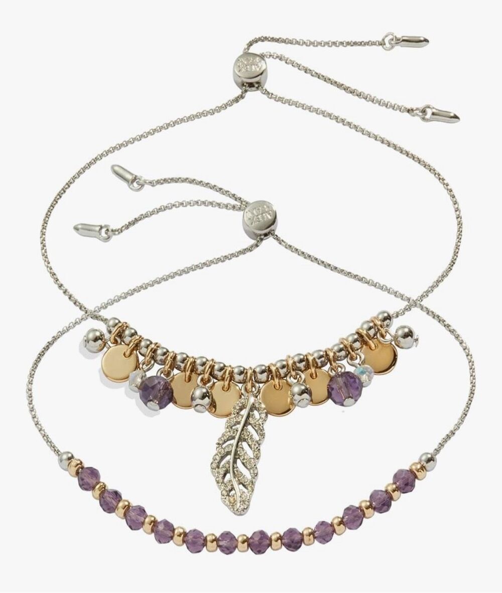 Alex and Ani Feather Bolo Bracelet Gift Set Purple Two-Tone NEW
